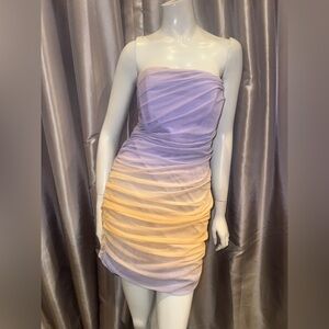 Elegant Strapless Purple and Yellow Dress